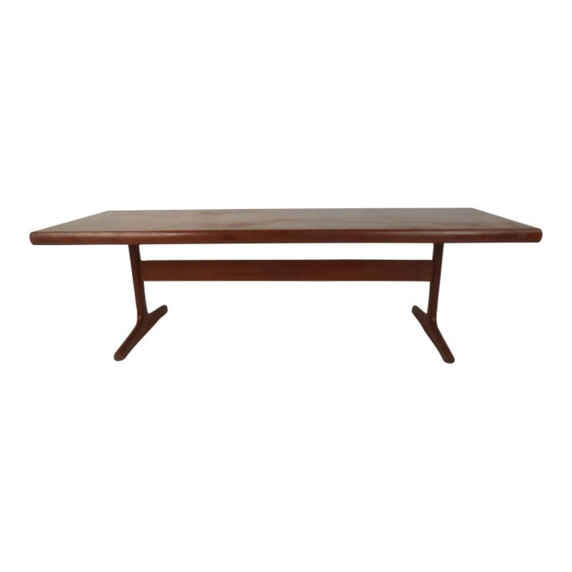 Mid-Century Modern Teak Trestle Base Coffee Table For Sale