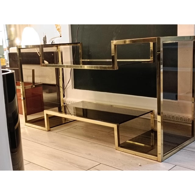 Mid-Century Modern Brass and Smoked Glass Etagere, Italy, 1970s For Sale - Image 3 of 7