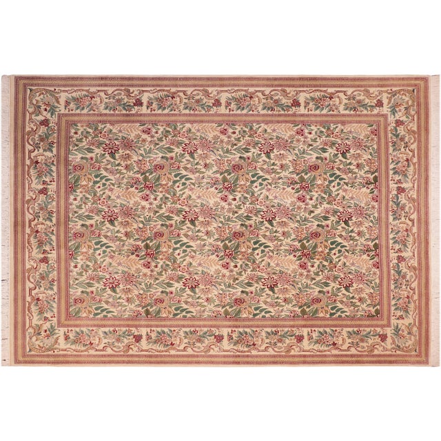Beige Floral 1990's Pak-Persian Beige/Gold Wool Rug - 7'11'' X 10'4'' For Sale - Image 8 of 9