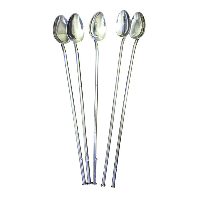 Sterling Silver Faux Bamboo Straw Spoons Set of 5 Chairish