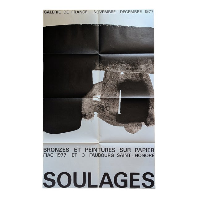 Pierre Soulages, Bronzes et peintures sur papier, Large Original Poster Lithograph, 1977 For Sale