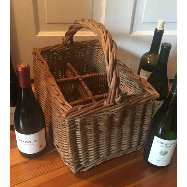 Antique 1910 French Wicker Basket Bottles Caddy For Sale - Image 11 of 14