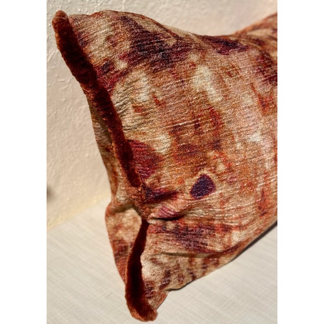 Pillow: Accent Pillow: Sumptuous Orange/Terracotta “Tie- Dyed” Slub Boucle Velvet XL Pillow W/Silk Triple Ply Orange Moss Fringe/ 50/50 Down - All New For Sale - Image 10 of 12