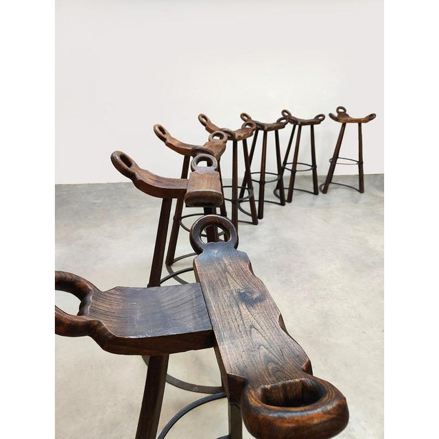 Vintage Brutalist Spanish Barstools, 1960s, Set of 7 For Sale - Image 4 of 6