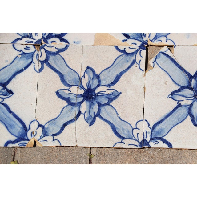 Antique Set of Eleven 18th Century Portuguese Floral Trellis Tiles in Cobalt Blue & White For Sale - Image 6 of 12