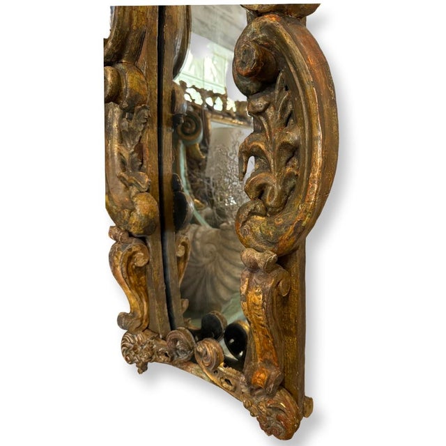 Italian Antique Italian Decorative Carved Wood Mirror. For Sale - Image 3 of 4