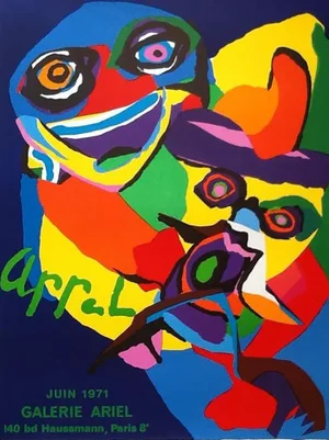 Vintage 1971 Karel Appel Lithograph Show Poster Galerie Ariel, Paris