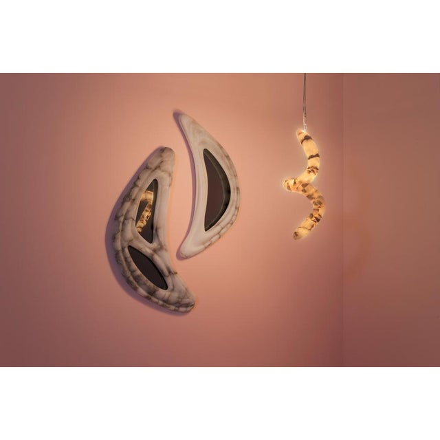 Aqua Fossil II Mirrors in Alabaster and Mirror Glass by Amarist Studio, Set of 2 For Sale - Image 14 of 16