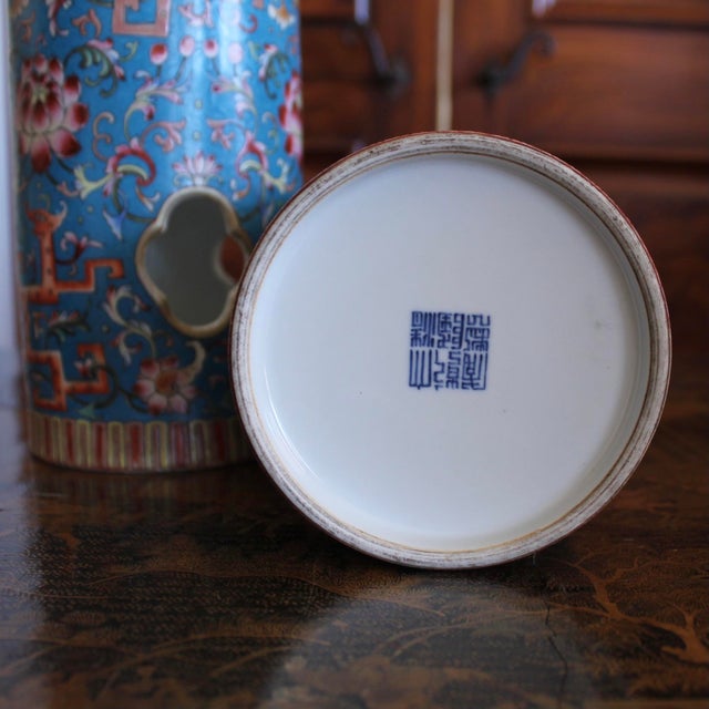 Cerulean Blue Chinese Porcelain Hat Stand Vases - A Pair For Sale - Image 11 of 14
