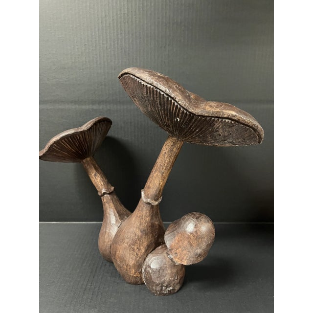 Brown Vintage Carved Solid Wood Mushroom Sculpture For Sale - Image 8 of 10