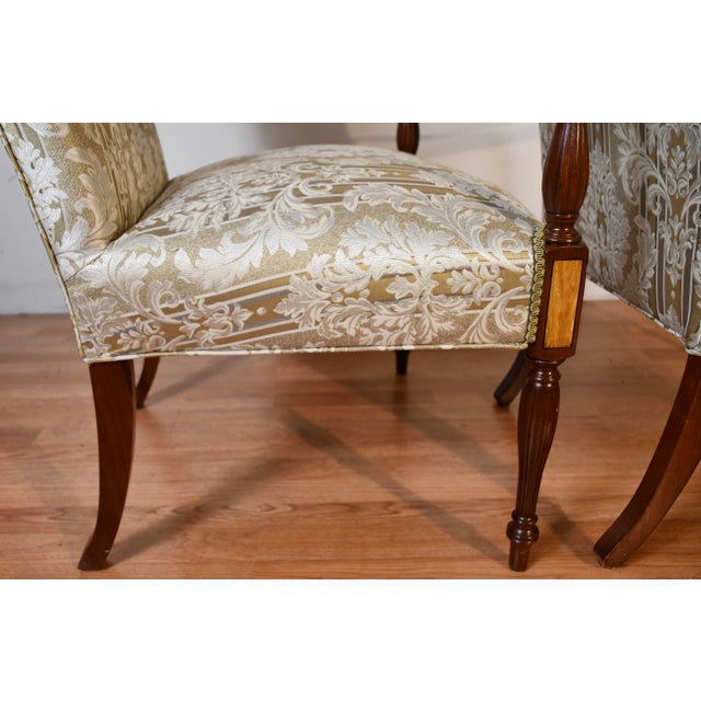 1980s Hickory Chair English Hepplewhite Mahogany Inlay Pair of High-Back Chairs For Sale - Image 10 of 17