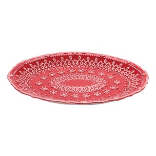 Embossed Ceramic Snowflake Platter (Set of 2) For Sale
