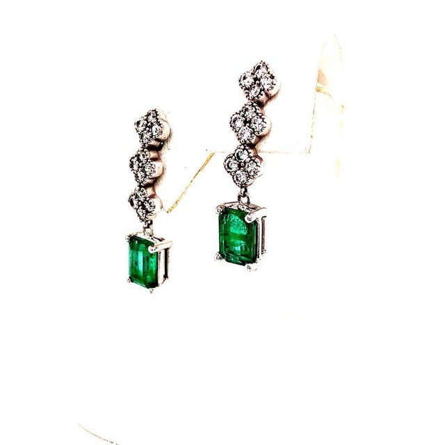 Green Emerald Diamond Earring 14k White Gold 2.13 TCW Certified For Sale - Image 8 of 9