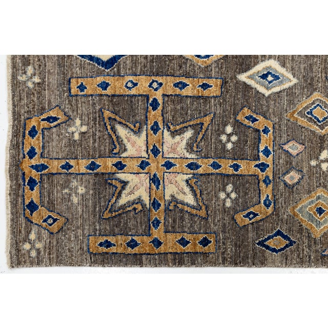 Textile Modern Tulu Style Wool Area Rug – Geometric Tribal Motif in Earthy Brown & Cream For Sale - Image 7 of 11