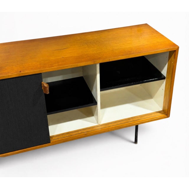 1950s 1950s Early Florence Knoll Model 116 Maple Credenza - Black Grasscloth Sliding Doors For Sale - Image 5 of 11