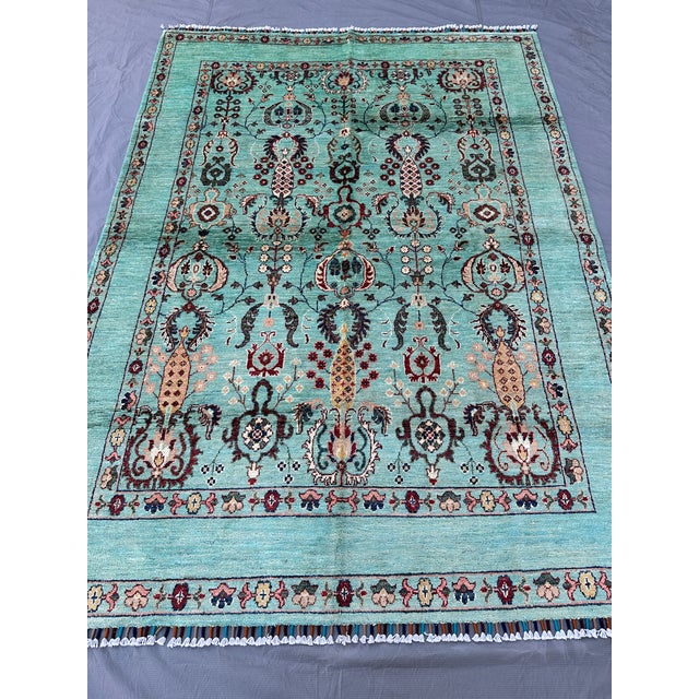 Teal Oushak Hand-Knotted Wool Rug - 7'10" X 5'8" For Sale - Image 6 of 14