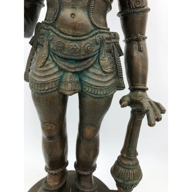Mid Century Chola Style Revival Hanuman Bronze Statue Hindu Ramayana India South Indian Vintage For Sale - Image 4 of 12