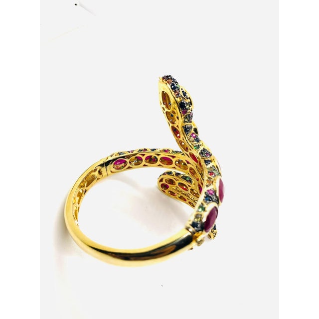 Baroque Bochic “Orient” Vintage Serpent Fancy Sapphire & Ruby Bangle - 18K Gold & Silver For Sale - Image 3 of 14