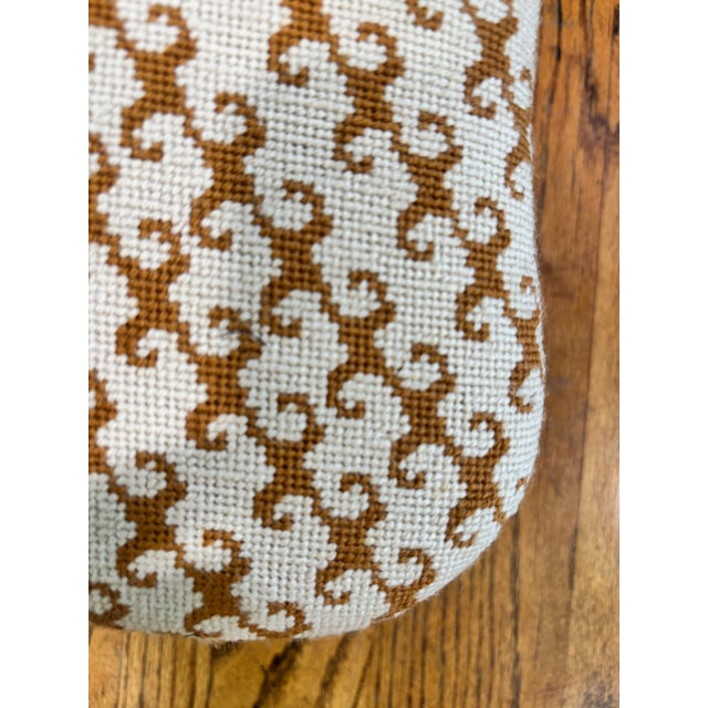 Mid 20th Century Vintage Footstool With Curved Wood Legs and Mid-Century Jacquard Upholstery For Sale In Columbus - Image 6 of 8