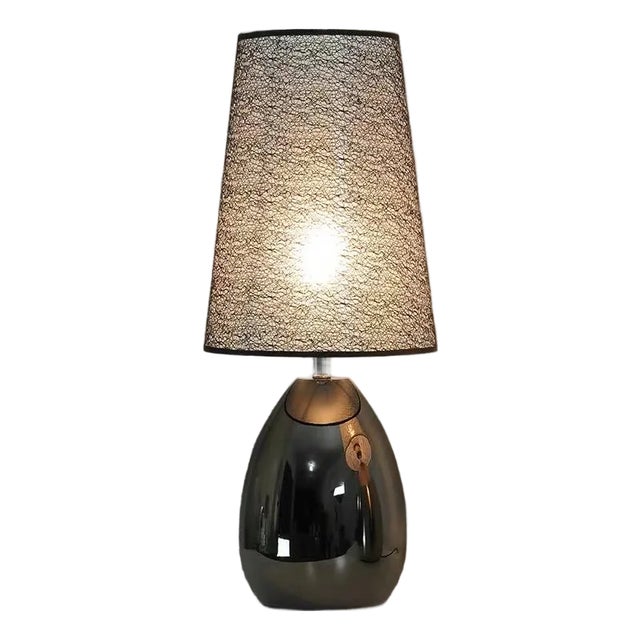 Black-Patterned Gauze & Glossy Ceramic Lamp For Sale