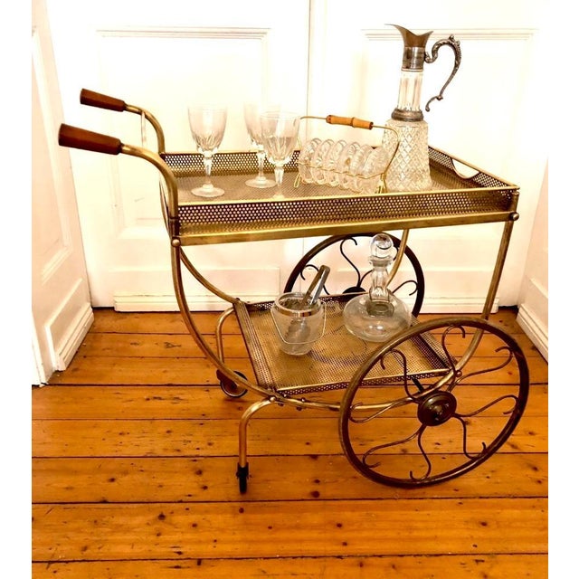 Swedish Art Deco Style Brass Bar Cart attributed to Josef Frank, 1950s For Sale - Image 9 of 10
