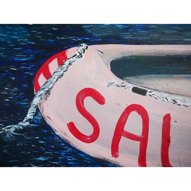 Blue Moisés Villafuerte "Salvame" Blue, Pink, and Red Abstract Contemporary Seascape Painting with Texts, 2022 For Sale - Image 8 of 9