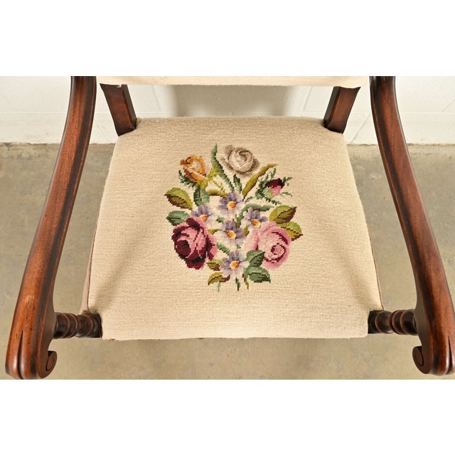 Wood Berkey & Gay Style Antique English Jacobean Carved Walnut Library Chair, Circa 1900 For Sale - Image 7 of 14