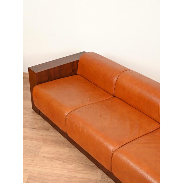 Vintage Italian Wood and Cognac Leather Sofa, Italy, 1970s For Sale - Image 11 of 15