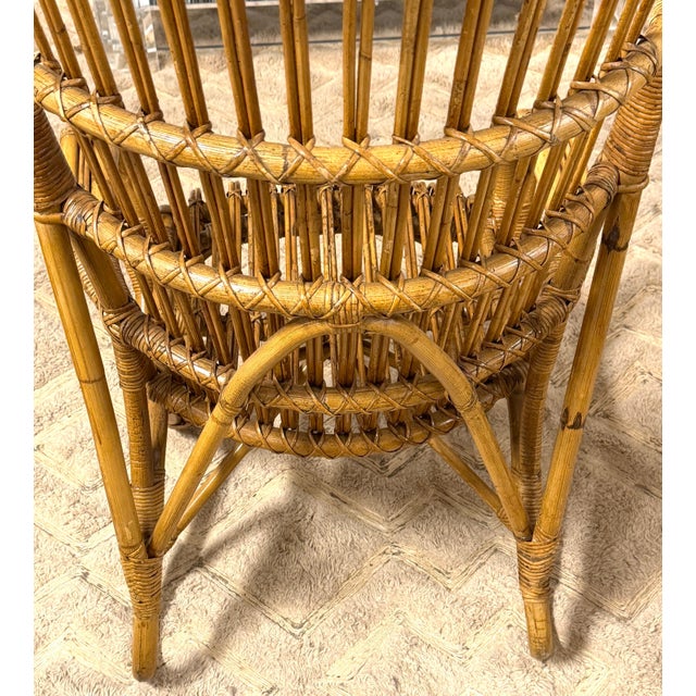 Pair of Italian Mid-Century Rattan High-Back Lounge Chairs, Style Franco Albini For Sale - Image 9 of 11