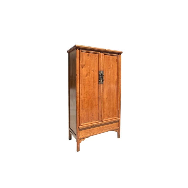 1980s Vintage Chinese Natural Wood Pattern Light Brown Armoire Wardrobe Cabinet For Sale - Image 5 of 8