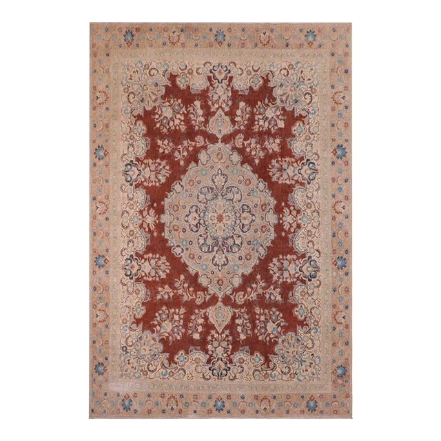 Shabby Chic Vintage Red/Tan Wool Rug - 10'3'' X 13'7'' For Sale
