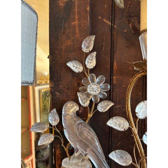 Maison Baguès Gilt Metal and Rock Crystal Parrot-Form Two-Light Wall Sconces -a Pair For Sale - Image 10 of 11