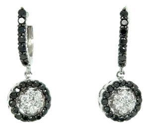 1.27 Carat Black Diamond White Diamond White Gold Dangle Earrings, A Pair