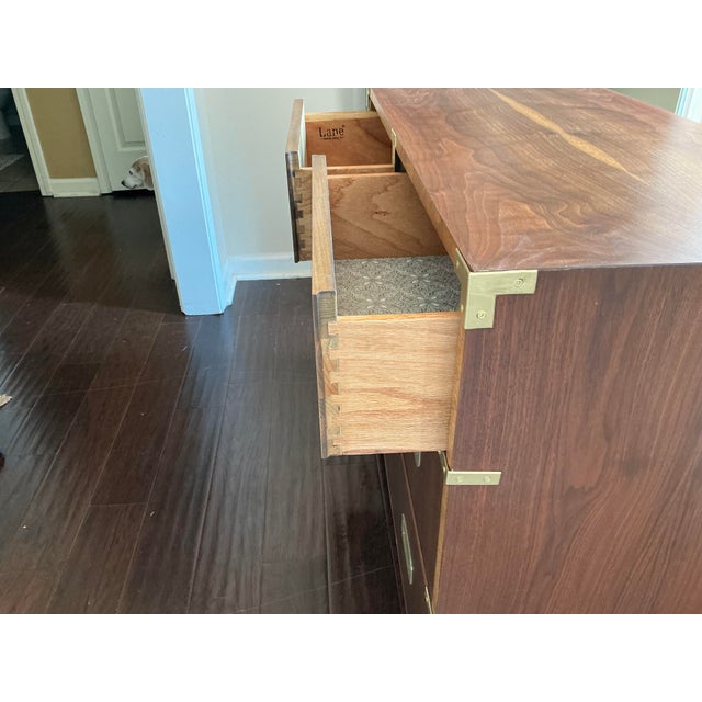 Vintage Mid-Century Walnut Lane Altavista Campaign 3-Drawer Chest For Sale In Memphis - Image 6 of 11