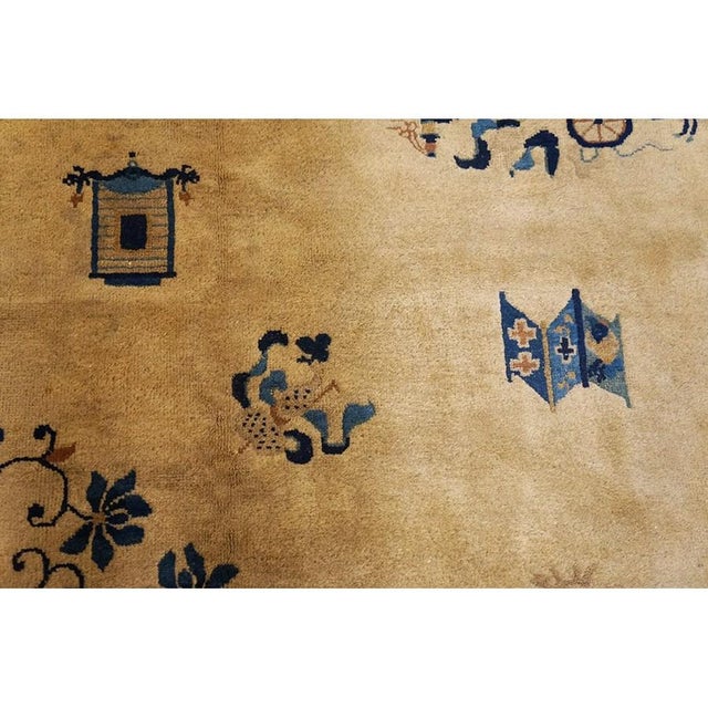Beige 1900s Room Size Antique Ivory Chinese Classic Foo Dog Design Peking Animal Rug For Sale - Image 8 of 8