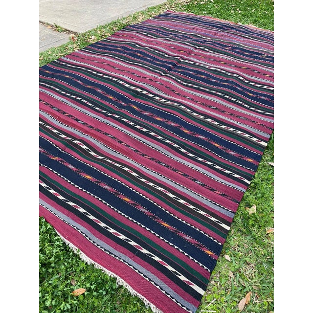 Shabby Chic 1930s Vintage Nomadic Plant Dye Navy Blue Large Kilim Rug For Sale - Image 3 of 12