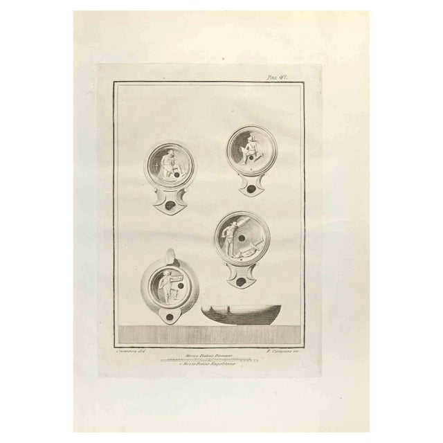 Ferdinando Campana, Oil Lamps with Fighting Soldiers, Etching, 18th Century For Sale