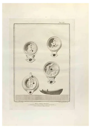 Ferdinando Campana, Oil Lamps with Fighting Soldiers, Etching, 18th Century