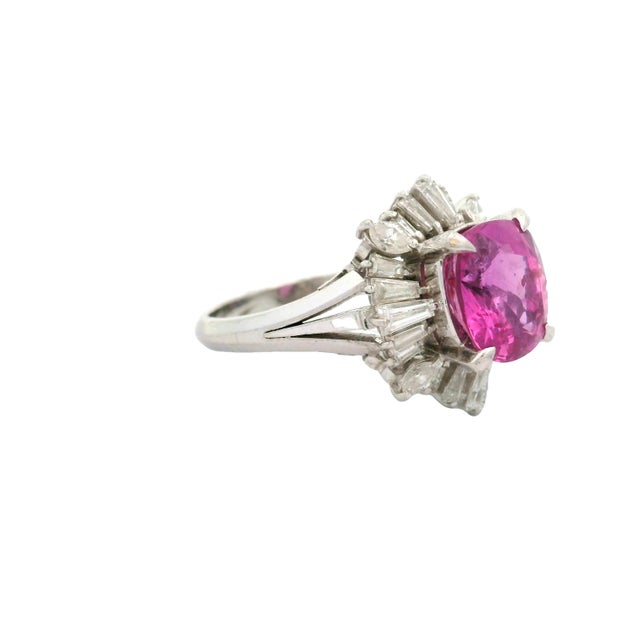 Early 21st Century 4.13 Carat No-Heat Pink Sapphire Diamond Platinum Ring, Gia Certified, Size 7.25 For Sale - Image 5 of 6
