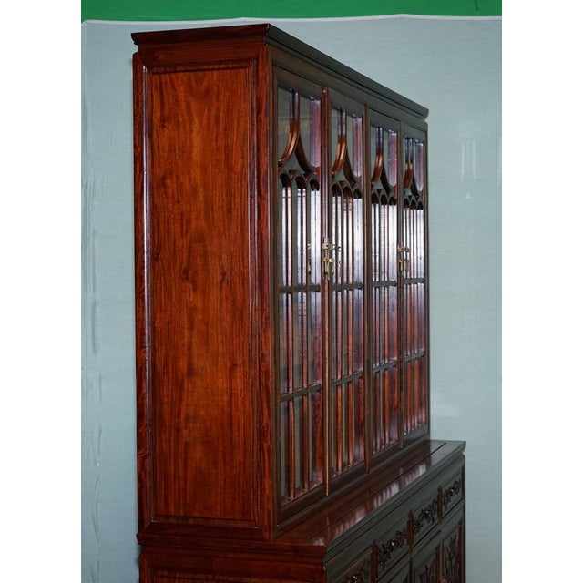 Large Vintage Oriental Chinese Carved Bookcase Display Cabinet with Lights For Sale - Image 12 of 18