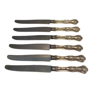 Antique R Wallace & Sons Sterling Kings Pattern Knives- Set of 6 For Sale