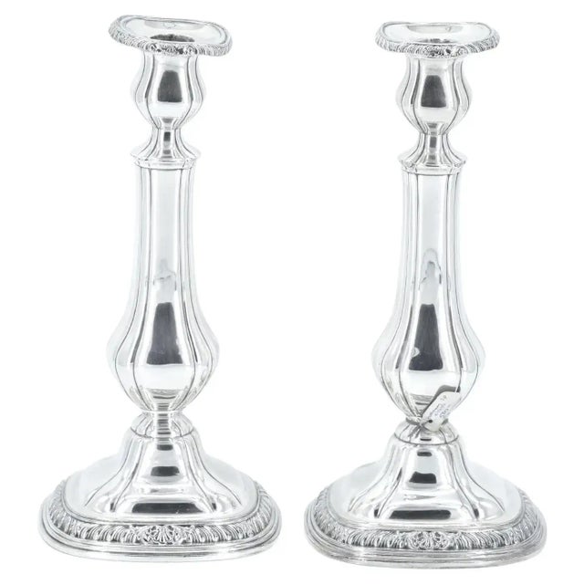 Pair Gorham Silverplate Candlesticks in the English Regency Style For Sale - Image 13 of 13