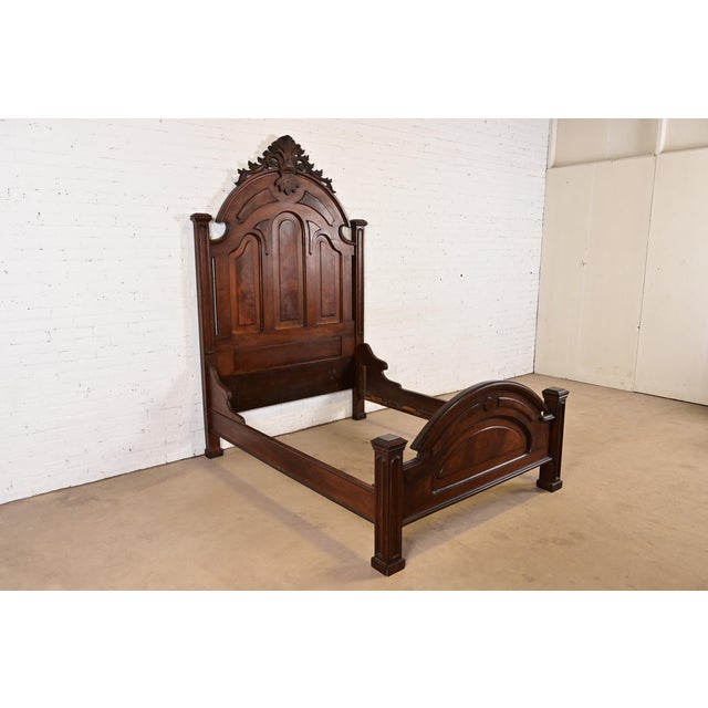 Herter Brothers Antique Monumental Eastlake Victorian Burled Walnut Full Size Bed, Circa 1880s For Sale - Image 4 of 14