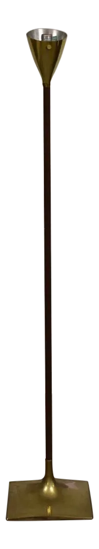 1960s Walnut and Brass Floor Lamp by Laurel