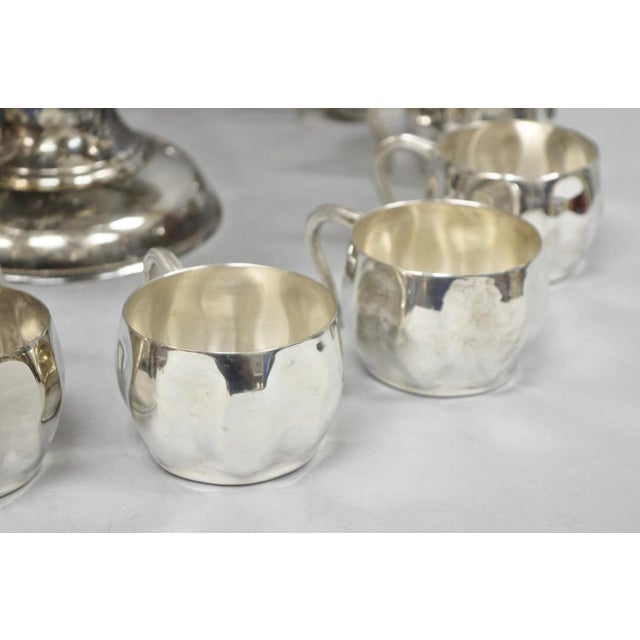 Vintage Modern Regency Style Silver Plated Pedestal Punch Bowl W 12 Hanging Cups For Sale - Image 10 of 18