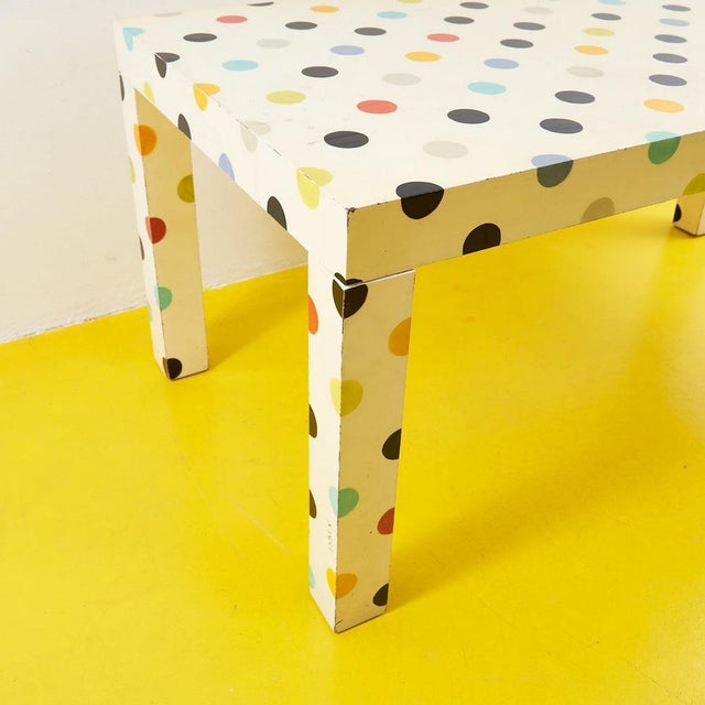 Designer Table in Polka Dot Laminated Wood For Sale - Image 3 of 14