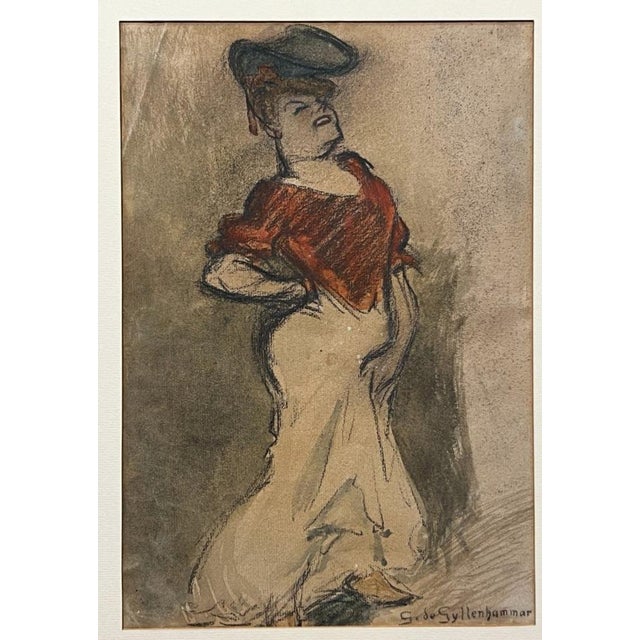 Gerhard Gyllenhammar, Lady, 1912, Pastel & Charcoal Drawing For Sale - Image 3 of 7