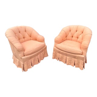 Vintage Baker Furniture Tufted Upholstered Club Chairs - a Pair For Sale