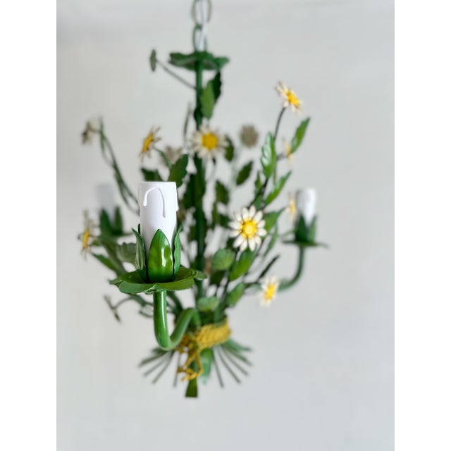 Mid-Century Modern Italian Painted Tole Daisy Chandelier by Sergio Terzani, 1970s For Sale - Image 3 of 15
