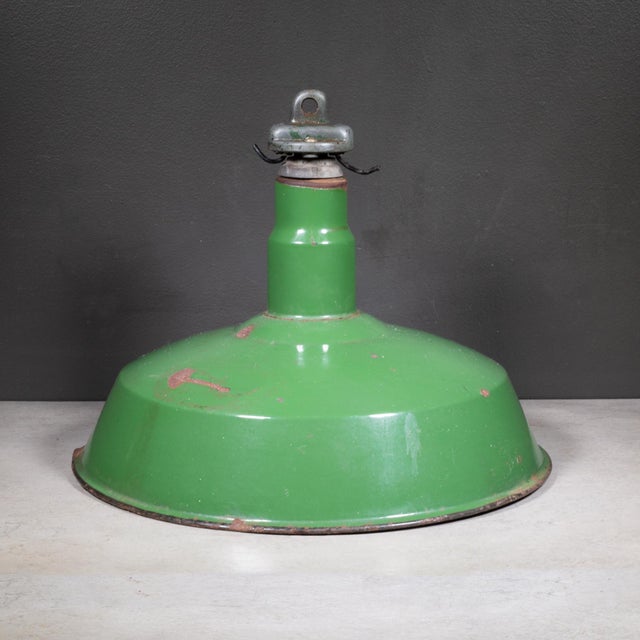 Benjamin 16" Enameled Porcelain Green Industrial Pendant Lights c.1950-Set of Two For Sale - Image 9 of 11